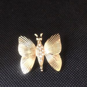 Vintage Gold Tone  Roman signed Butterfly with Rhinestone Brooch/ Pin